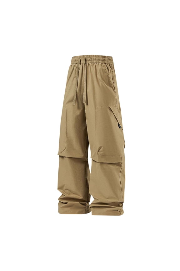 Men Casual Outdoor Windbreaker Pants Lightweight Breathable Soft Comfort Zipper Pockets Relaxed Fit Straight Leg Ideal for Jogging Climbing Daily Wear Full Pants Yellow XXL