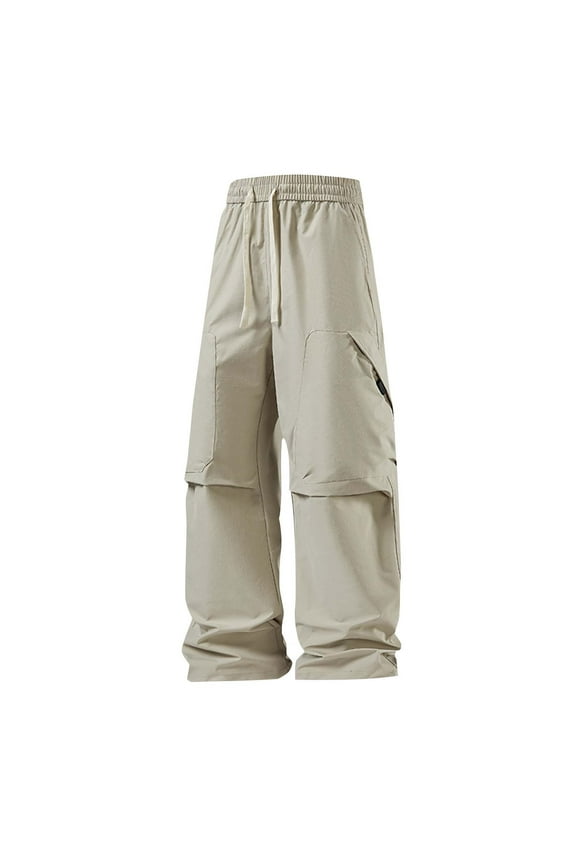 Men Casual Outdoor Windbreaker Pants Lightweight Breathable Soft Comfort Zipper Pockets Relaxed Fit Straight Leg Ideal for Jogging Climbing Daily Wear Full Pants White XXL