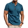 thumbnail image 1 of LpwkSSA Men Casual Round Neck Printing Pullover Fitness Sports Shorts Sleeves T Shirt Blouse Blue M, 1 of 6