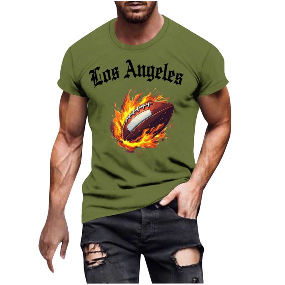 LpwkSSA Men Casual Round Neck Printing Pullover Fitness Sports Shorts Sleeves T Shirt Blouse Green XXL