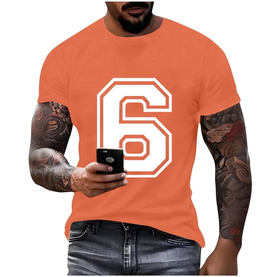 LpwkSSA Men Casual Round Neck Printing Pullover Fitness Sports Shorts Sleeves T Shirt Blouse Orange M