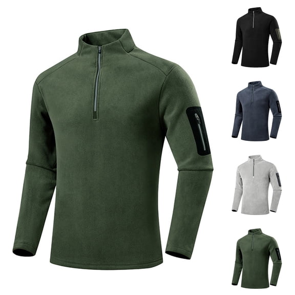 LpwkSSA Men Casual Solid Color Hoodie Long Sleeve Zipper Half-Cardigan with Pocket Stylish Comfortable Pullover Sweatshirt Outdoor Daily Use Winter Gear Green L
