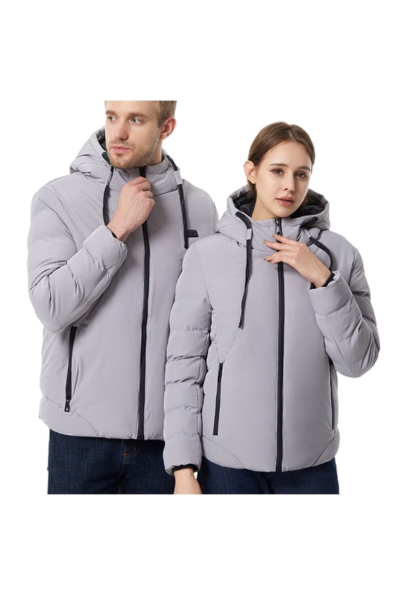 Men Heated Down Jacket Casual Solid Zipper Two Control 11 Areas Heat Heating Tanks USB Charging Tanks Long Sleeve Hooded Outwear Gray M
