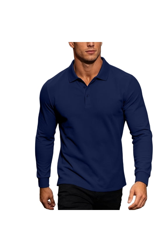 Men Long Sleeve Basic Shirt Standard Lapel Collar Two Button Placket Ribbed Wrist Cuff Wrinkle Free Regular Fit Outdoor Work Daily Top Blue M
