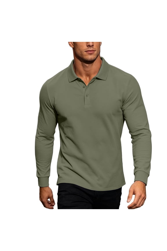 Men Long Sleeve Basic Shirt Standard Lapel Collar Two Button Placket Ribbed Wrist Cuff Wrinkle Free Regular Fit Outdoor Work Daily Top Green M