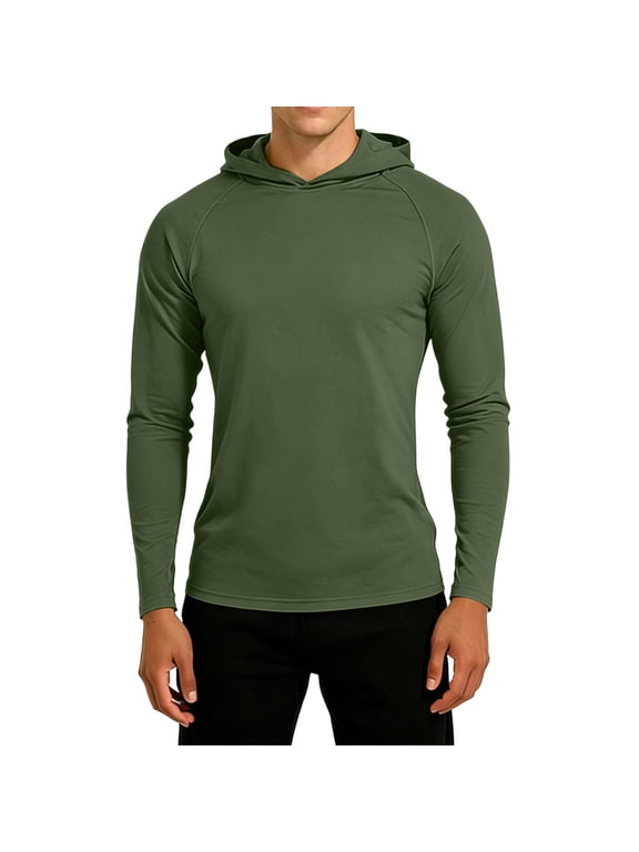 Men Long Sleeve Raglan Hooded Athletic Tee Soft Stretch Slim Fit Quick Dry Wrinkle Resistant Running Workout Everyday Base Layer Hood Top Green M