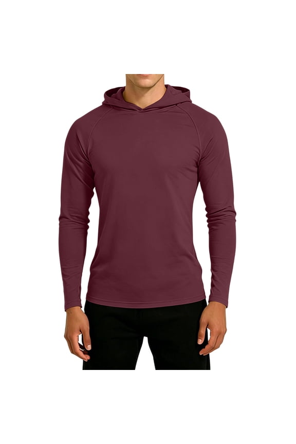 Men Long Sleeve Raglan Hooded Athletic Tee Soft Stretch Slim Fit Quick Dry Wrinkle Resistant Running Workout Everyday Base Layer Hood Top Red M