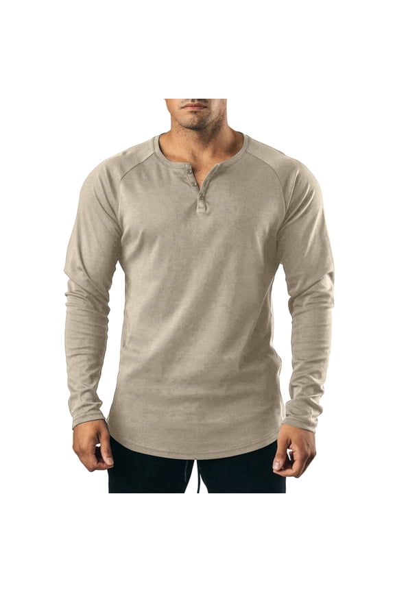 Men Long Sleeve Raglan Notch Henley T Shirt Two Button Placket Curved Hem Soft Cotton Blend Regular Fit Wrinkle Resistant Everyday Base Layer Tee Yellow M