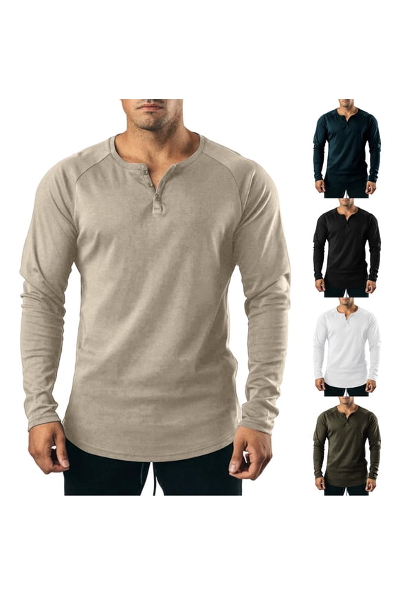 Men Long Sleeve Raglan Notch Henley T Shirt Two Button Placket Curved Hem Soft Cotton Blend Regular Fit Wrinkle Resistant Everyday Base Layer Tee Green L