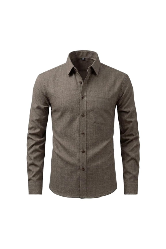 Men Long Sleeve Solid Heather Flannel Button Up Shirt Point Collar Single Chest Patch Pocket Regular Fit Wrinkle Resistant Daily Work Casual Shirt Brown XXL