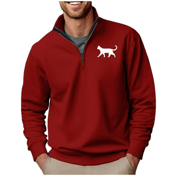LpwkSSA Men Printed Hoodie Pullover Half-Zip Long Sleeve Stand-up Collar Fashion Casual Blouse Comfortable for Daily Wear Stylish Outdoor Activewear Red XL