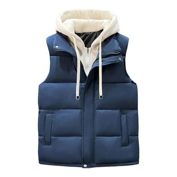 LpwkSSA Men'S Winter Warm Cotton Jacket Solid Color Lightweight Puffer Vest Sleeveless Jacket Casual Fashion Practical Outdoor Puffy Vests Blue XL