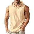 thumbnail image 1 of LpwkSSA Men Sleeveless Hooded Jacket Casual Outerwear Solid Color Lightweight Stylish Design for Daily Outdoor Activities Versatile Fashionable Wear Beige XXXL, 1 of 6