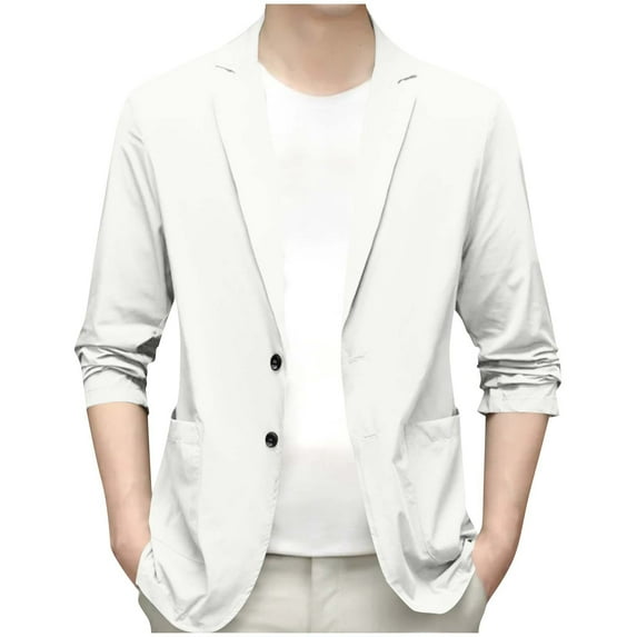 LpwkSSA Men Solid Color Casual Button Suit Coat Stylish Lapel Long Sleeve Lightweight Pocket Blazer Fashion Outerwear for Work Party Daily Wear White XXXXXL