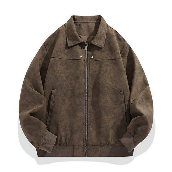 LpwkSSA Men Vintage Leather Motorcycle Jacket Casual Long Sleeve Zipper Coat Stand Collar Warm Outerwear Stylish Winter Wear Brown XXXL