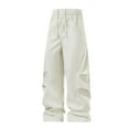 thumbnail image 1 of LpwkSSA Men Windbreaker Pants Casual Outdoor Fashion Straight Type Zipper Pockets Elastic Waist Soft Breathable Full Length Jogging Climbing Pants for Daily Wear White L, 1 of 6
