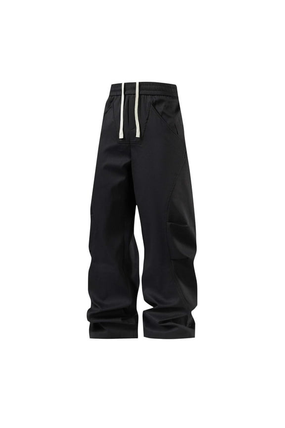 Men Windbreaker Pants Casual Outdoor Fashion Straight Type Zipper Pockets Elastic Waist Soft Breathable Full Length Jogging Climbing Pants for Daily Wear Black M