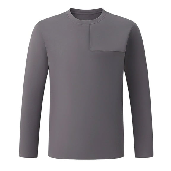 LpwkSSA Men's Breathable Fast Dry Solid Color Sport Long Sleeves Round Neck Shirt Gray M