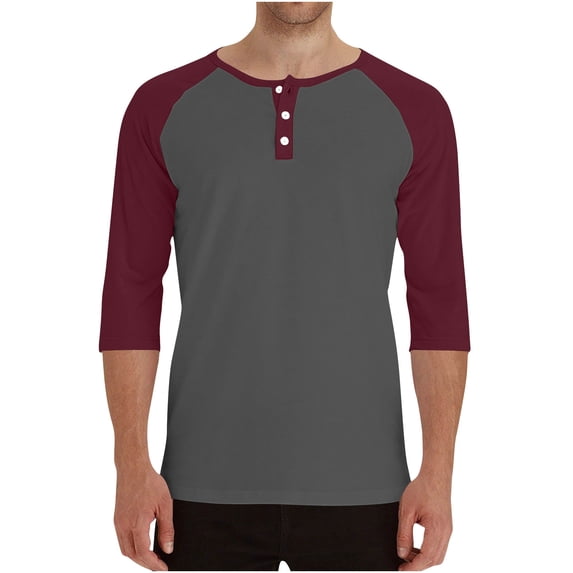 LpwkSSA Men's Breathable Solid Color Raglan Three-quarters Sleeves Round Neck Shirt Gray XXXL