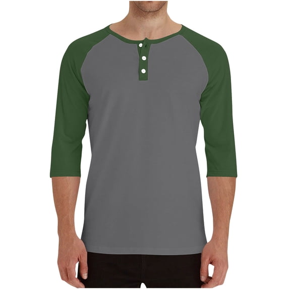 LpwkSSA Men's Breathable Solid Color Raglan Three-quarters Sleeves Round Neck Shirt Green XXXL