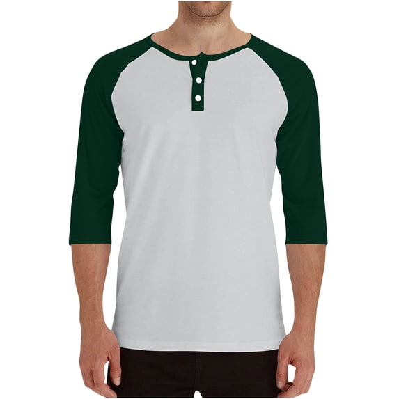 LpwkSSA Men's Breathable Solid Color Raglan Three-quarters Sleeves Round Neck Shirt Green XXXL