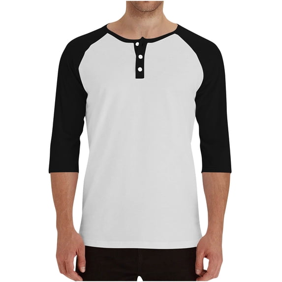 LpwkSSA Men's Breathable Solid Color Raglan Three-quarters Sleeves Round Neck Shirt White M
