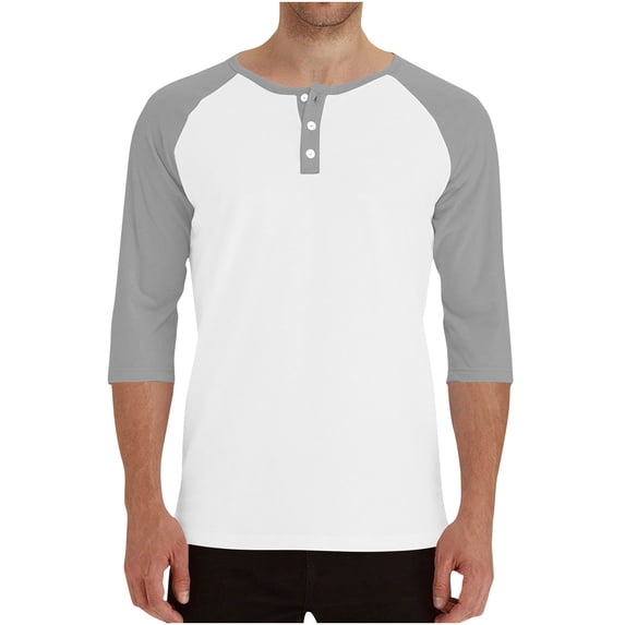 LpwkSSA Men's Breathable Solid Color Raglan Three-quarters Sleeves Round Neck Shirt White XL