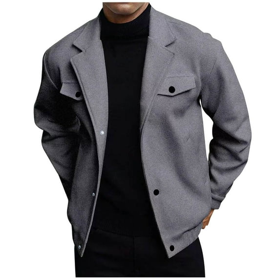 LpwkSSA Men's Button Down Jackets Slim Fit Fashion Casual Solid Color Long Sleeve Turndown Collar Sports Style Blouse Coat Gray XXL