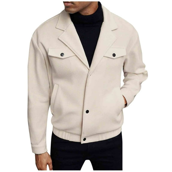 LpwkSSA Men's Button Down Jackets Slim Fit Fashion Casual Solid Color Long Sleeve Turndown Collar Sports Style Blouse Coat White L
