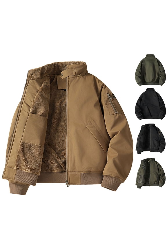 Men's Cardigan Coat Solid Color Double Sided Fleece Zipper Long Sleeve Stand Collar Sherpa Lining with Pockets for Casual Sports Style Green L