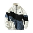 thumbnail image 1 of LpwkSSA Men's Cardigan Fleece Coat Open Front Thermal Winter Outwear Leisure Time Zipper Stand Collar Color Blocking Long Sleeves Lamb Wool Loose Coat White M, 1 of 3