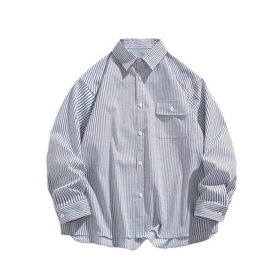 LpwkSSA Men's Cardigan Shirts Striped Print Long Sleeve Button Down Casual Fashion Loose Lapel Shirt Jacket With Pockets White XXXXL