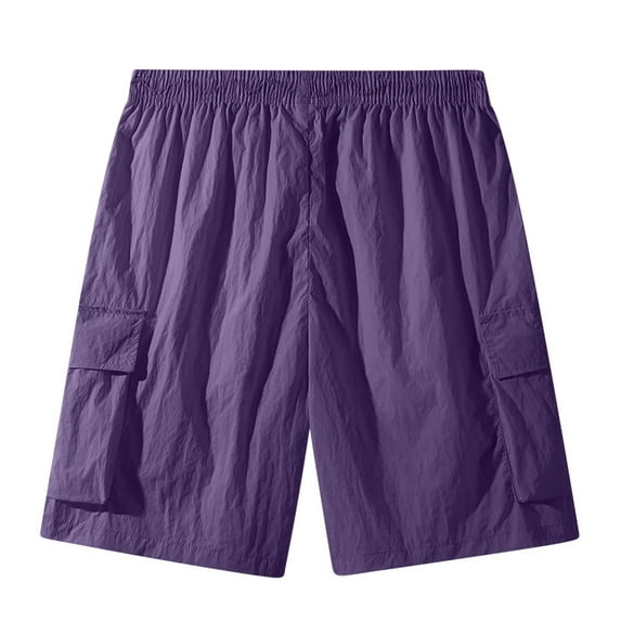 LpwkSSA Men's Casual And Comfortable Drawstring Pocket Elastic Waist Workwear Shorts Purple XXL