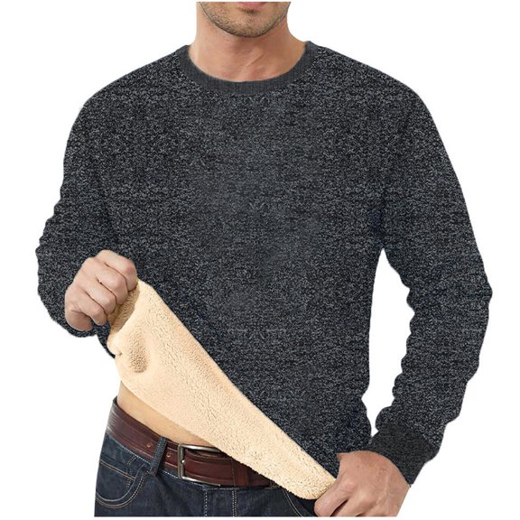 LpwkSSA Men's Casual And Fashionable Solid Color Round Neck Shoulder Long Sleeved Blouse/T-shirt Gray L
