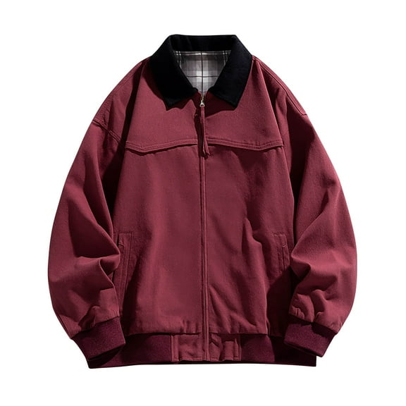 LpwkSSA Men's Casual Athletic Coats Outerwear Winter Thermal Windproof Solid Color Lapel Outdoor with Pocket Zipper Long Sleeve Jackets Red XXL