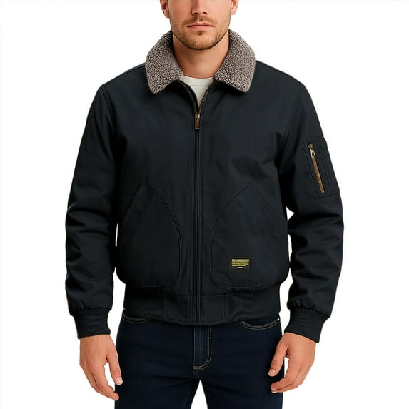 LpwkSSA Men's Casual Coat Solid Color Motorcycle Vintage Style Coat Fleece Lined Zipper Turndown Collar Pocket Long Sleeve Casual Jacket Black XL