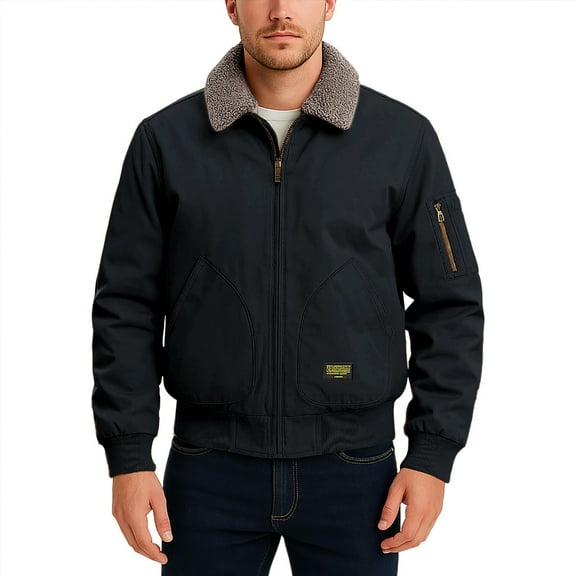 LpwkSSA Men's Casual Coat Solid Color Motorcycle Vintage Style Coat Fleece Lined Zipper Turndown Collar Pocket Long Sleeve Casual Jacket Black XXL