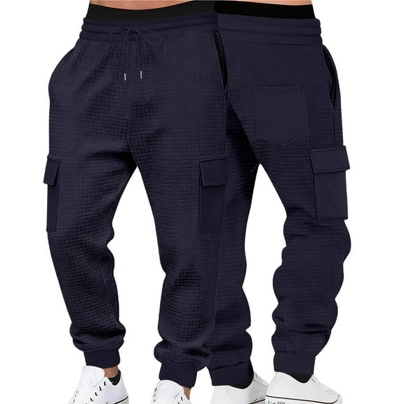 LpwkSSA Men's Casual Elastic Waist Full Length Pants with Pockets Soft Comfortable Wearable Stylish Fashion Outdoor Everyday Gear Blue L