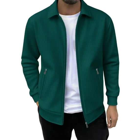 LpwkSSA Men's Casual Fashion Jacket Lightweight Outerwear Solid Color Lapel Long Sleeved Zipper Pocket Outdoor Hiking Travel Coat Green L