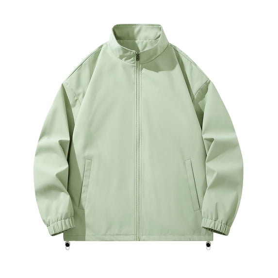 LpwkSSA Men's Casual Fashion Solid Color Long Sleeve Stand Collared Jacket with Zipper Pockets Hoodless Lightweight Coat Jacket Green S