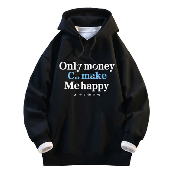 LpwkSSA Men's Casual Hoodies Long Sleeve with Pocket Hooded Graphic Letter Print Sweatshirts Hoody Baggy Pullover Loose Fit Cute Lightweight Sweater Coats Black S