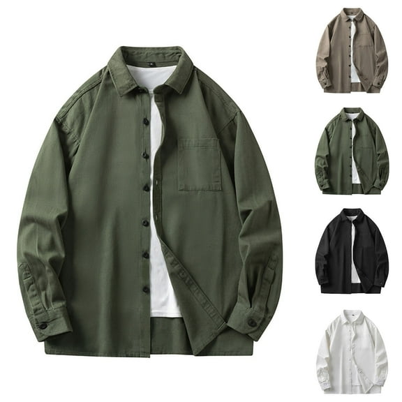 LpwkSSA Men's Casual Loose Fit Long Sleeve Coat with Button Front and Pockets Versatile for Leisure and Daily Wear Lightweight Comfort Coat Brown L