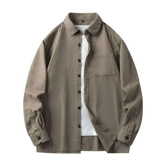 LpwkSSA Men's Casual Loose Fit Long Sleeve Coat with Button Front and Pockets Versatile for Leisure and Daily Wear Lightweight Comfort Coat Brown XXL