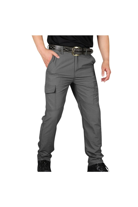 Men's Casual Multi-Pocket Sports Trousers Elastic Waist Lightweight Outdoor Quick-Dry Pants Comfortable Full-Length Hiking Gear Suitable for All Seasons Gray XL