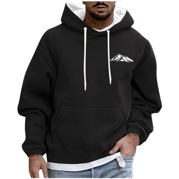 LpwkSSA Men's Casual Printed Hooded Sweatshirt Long Sleeve Pullover with Drawstring Fashion Hoodie for Winter Sports Outwear Black XXXL