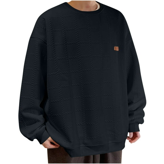 LpwkSSA Men's Casual Solid Color Texture Round Neck Fashion Long Sleeve Shirt. Black XXXXXL