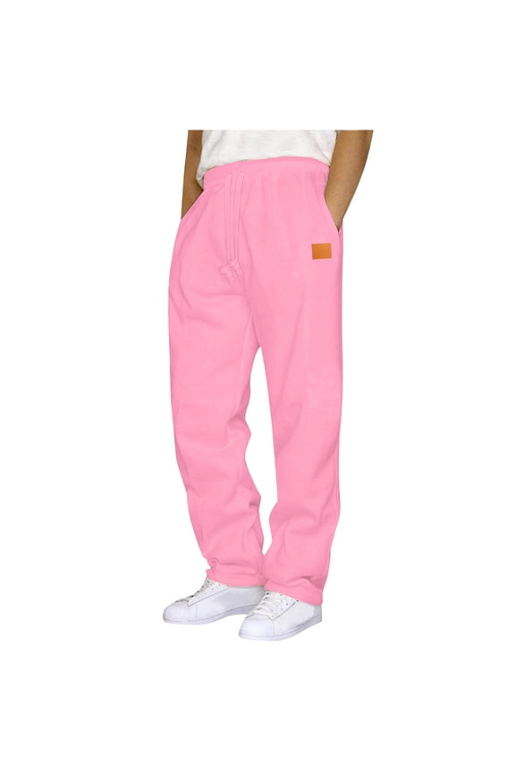Men's Casual Sports Sweatpants Straight Leg Loose Fit Soft Comfortable Elastic Waist with Drawstring Deep Side Pockets Multi-functional Athletic Wear Gym Yoga Running Pink L