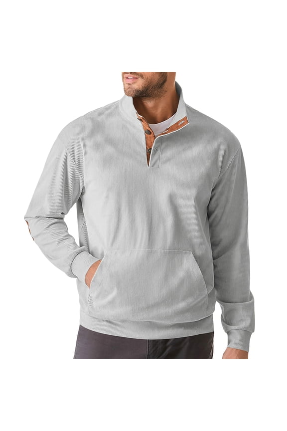 Men's Casual Sweater Raglan Sleeve Stand Collar Corduroy Color Block Comfortable Material Fashionable Design Great for Daily Outdoor Wear Stylish Tops Gray XXL