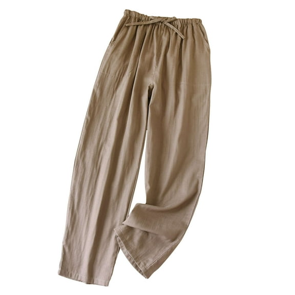 LpwkSSA Men's Casual Yarn Pants Elastic Waist Pockets Lightweight Breathable Comfortable Full Length Pajama Trousers for Outdoor Leisure Daily Wear Yellow L