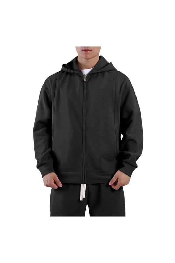 Men's Casual Zipper Hoodie Hooded Long Sleeve Sweatshirt Stylish with Pockets Comfortable Soft Fabric Fashion Jacket for Outdoor Daily Use Black M